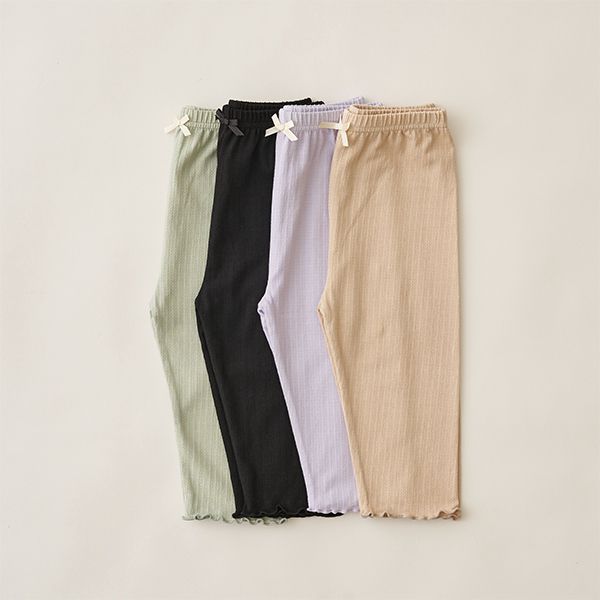 日本 Lycee mine - 羅紋麻花柔軟七分內搭褲-淺卡其