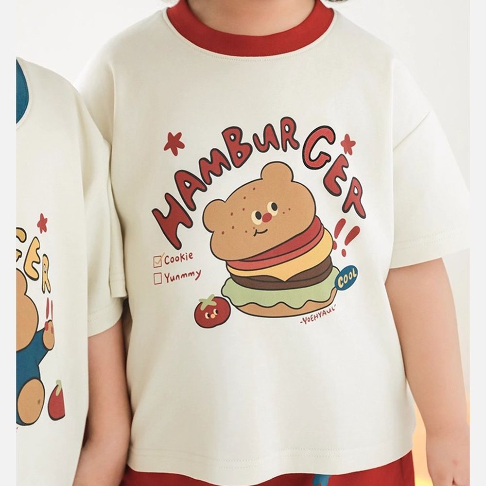 純棉圓領休閒短袖上衣-漢堡-紅色領口