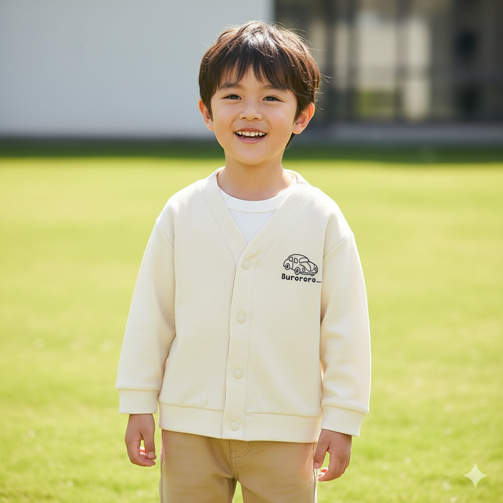 長袖開襟外套-小刺繡-象牙白色