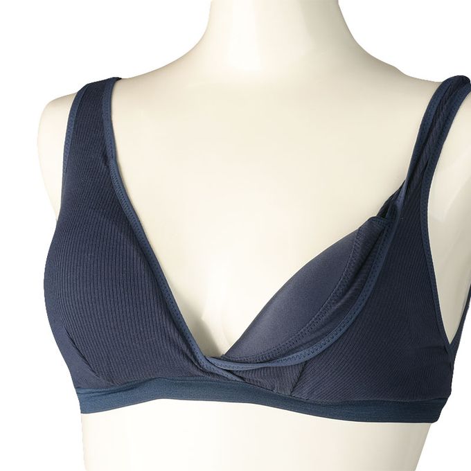 akachan honpo - 輕鬆哺乳 半截式內衣-羅紋 鉤扣款-深藍色