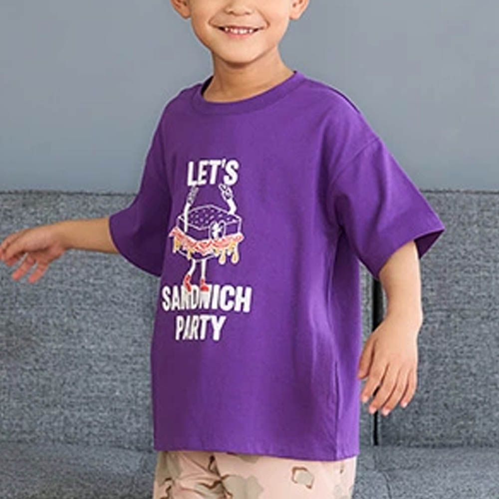 100%棉 幽默印花短袖上衣-三明治-紫