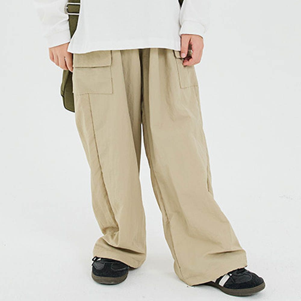 W.S.B. 鬆緊腰工裝風格寬鬆長褲-卡其