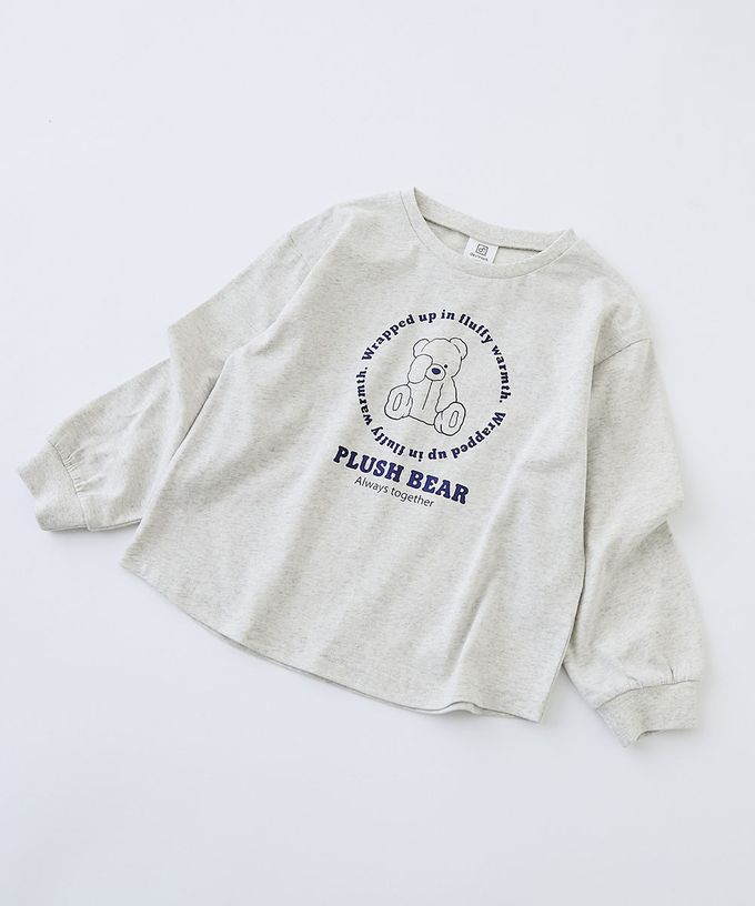 日本 devirock - 100%棉 定番女孩印花長袖上衣-小花-桃粉