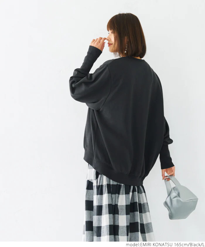 日本 COCA - 休閒寬版澎澎長袖上衣-石墨灰