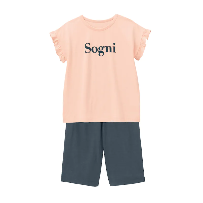日本千趣會 - GITA 純棉涼爽短袖家居服/睡衣-sogni-粉橘x深灰