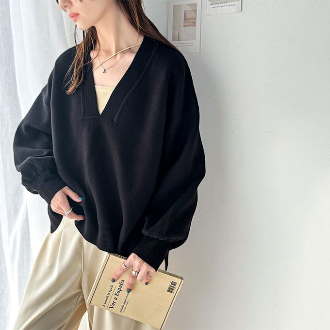 日本 Classical Elf - 俐落深V都會感柔軟針織上衣-粉紅