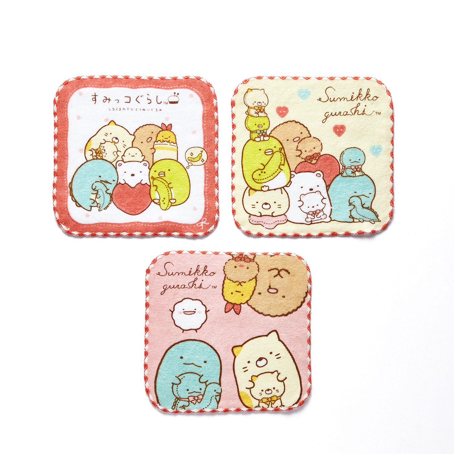 日本千趣會 - 角落生物 純棉吸水擦手巾/手帕3件組-一起玩 (16x16cm)