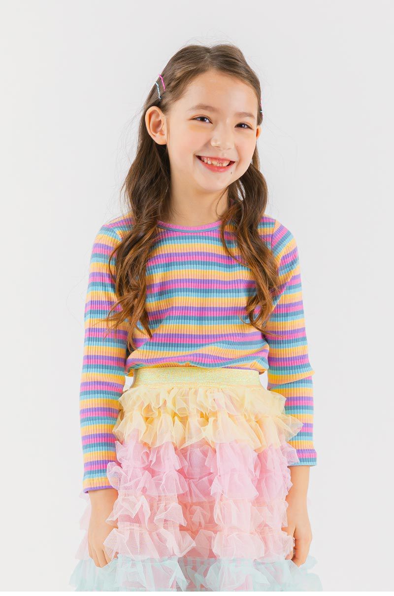 韓國 OZKIZ - 七彩條紋針織長袖上衣