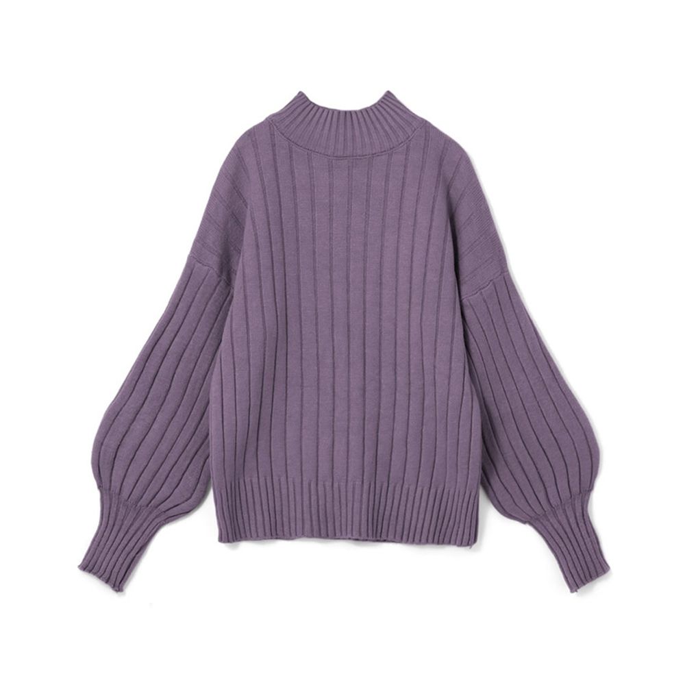 日本 GRL - 坑條紋澎袖小高領針織毛衣-深紫