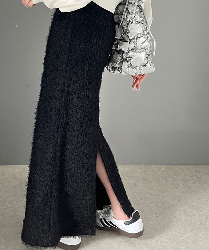 日本 Classical Elf - mily bilet 成熟感羽毛修身開叉長裙-黑