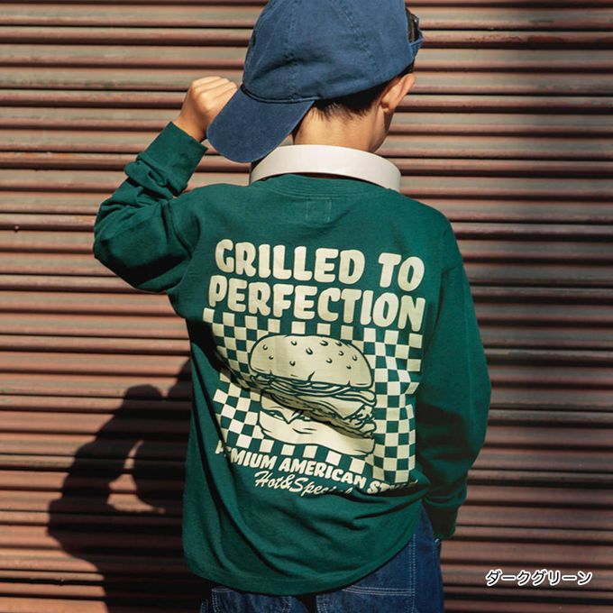 日本 BRANSHES - 100%棉 印花薄長袖上衣-漢堡-橘