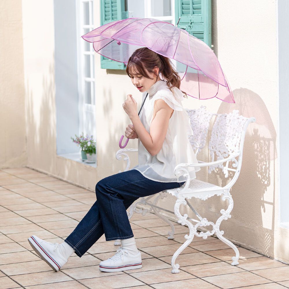 日本中谷 - [日雜推薦] 優雅花瓣透明傘/雨傘-深海藍 (傘骨60cm)