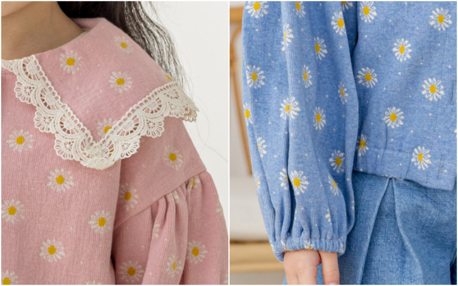 韓國 Orange Mom - 鏤空蕾絲領小雛菊單排釦小外套-紫