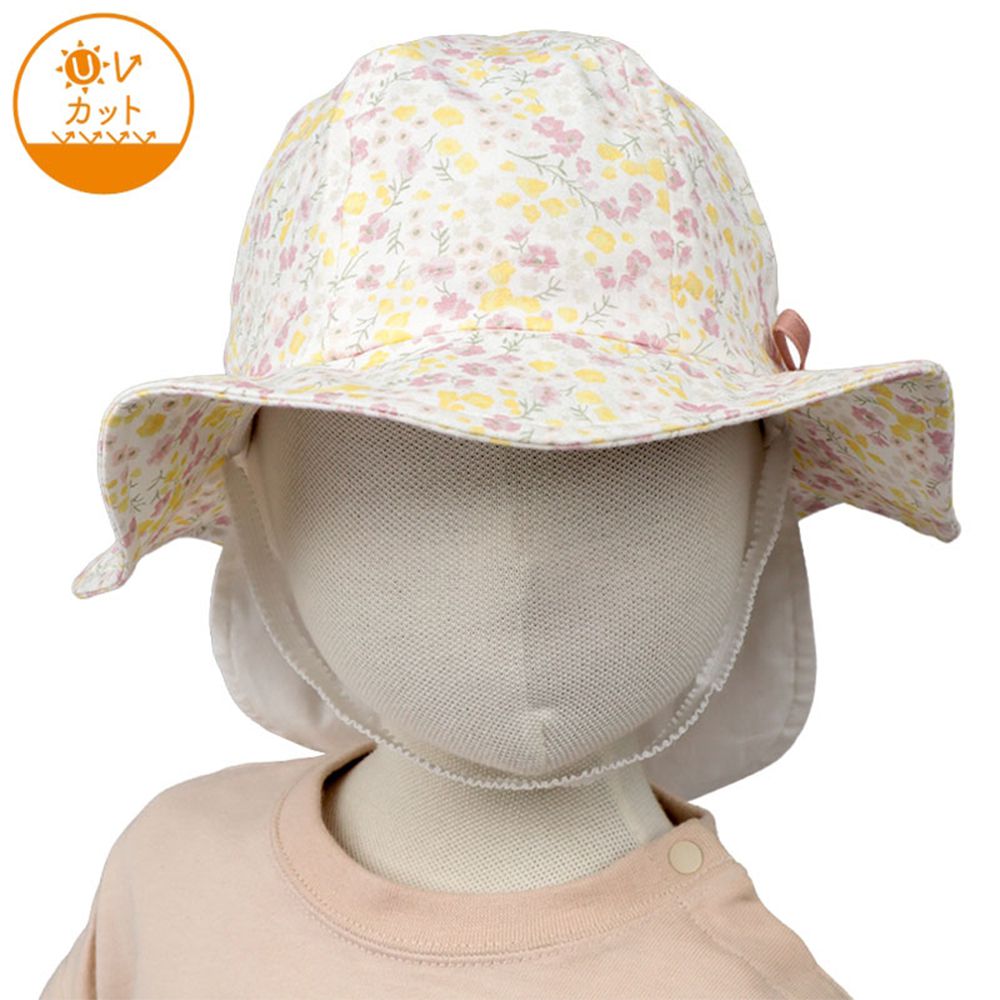 圓頂帽-附防曬遮陽布 小花-粉紅色