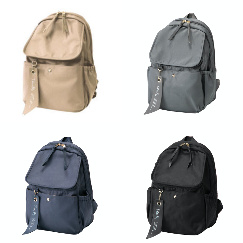 日本 Nicott - Take me 日劇感輕量10口袋尼龍後背包/媽媽包-經典黑 (28x18x37cm)