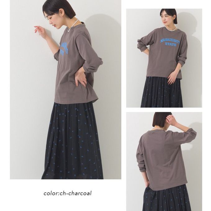 日本 OMNES - 100%棉 簡約英文標語長袖上衣-白