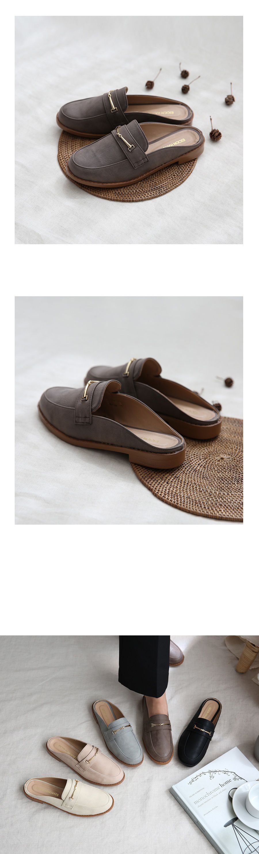 韓國 Dangolunni - 一字麂皮穆勒鞋-灰