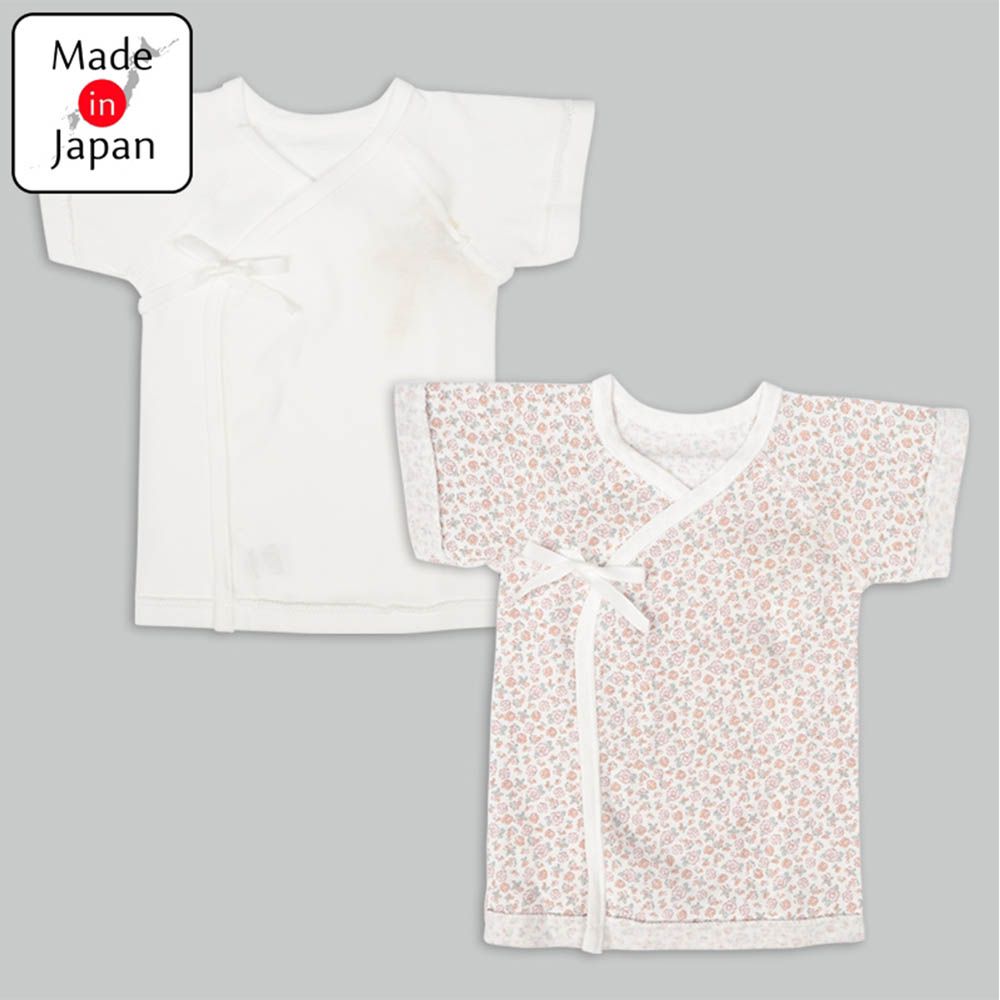 新生兒短袖肚衣2件組-綁帶款小花-粉紅色 (50cm)
