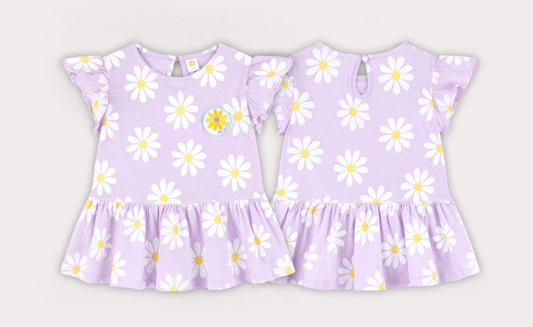 韓國 HEJMINI - 荷葉袖滿版雛菊上衣-紫