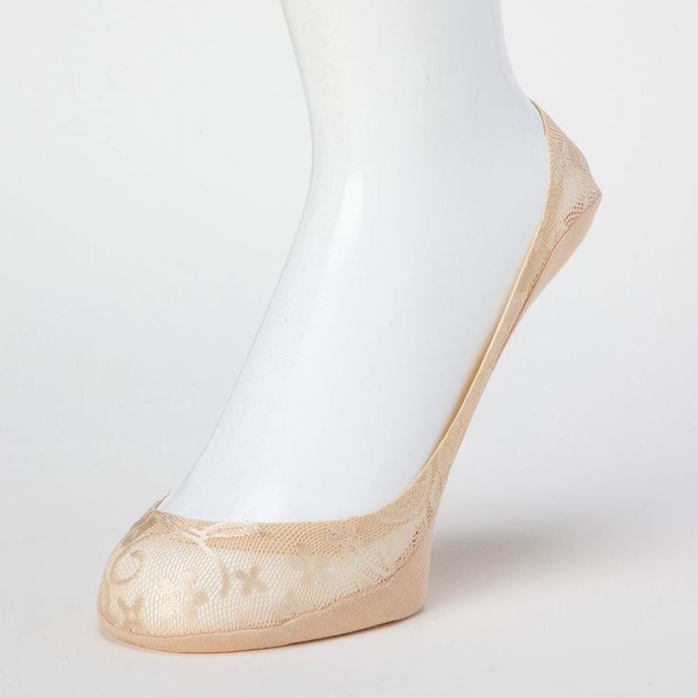 日本 okamoto - 超強專利防滑ㄈ型隱形襪-淺履款-杏蕾絲 (23-25cm)