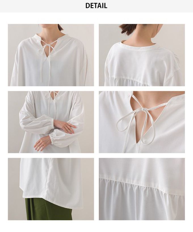 日本 OMNES - 柔滑科技棉 俐落感綁帶澎袖上衣-黑