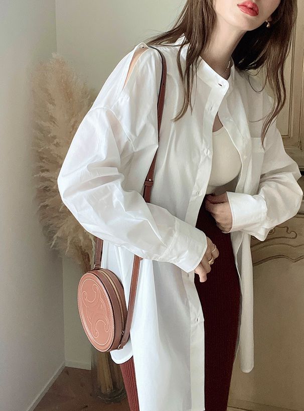 日本 GRL - 慵懶風露肩襯衫/薄外套-天使白