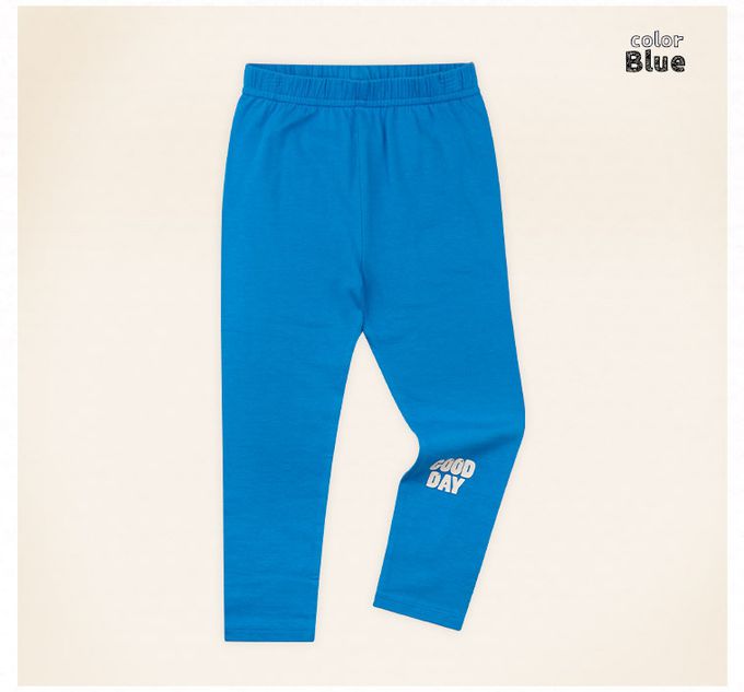 韓國 mollimelli - GOOD DAY文字印長袖套裝-米X寶藍