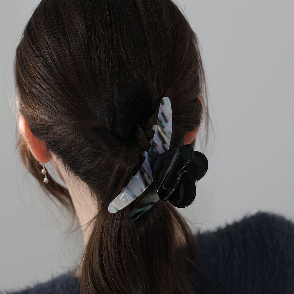 韓國製 大理石紋路愛心鯊魚夾-黑