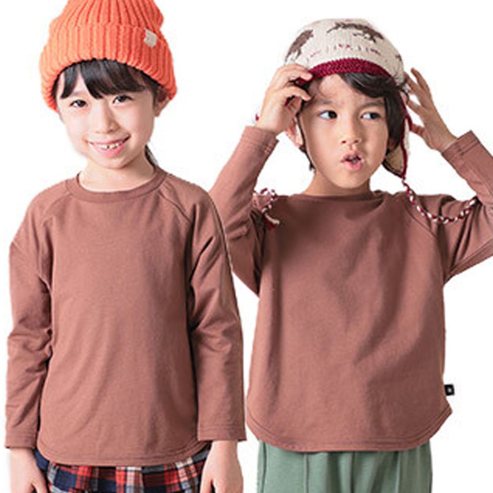 日本 TORIDORY - 純棉圓弧衣襬百搭長袖上衣-素色-咖啡
