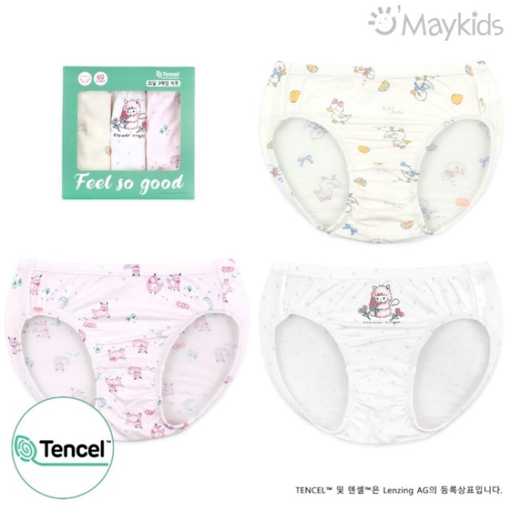 (3入組)女寶天絲莫代爾透氣三角褲-夢幻羊駝X鴨鴨-米黃X米白X淺粉