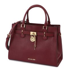 MICHAEL KORS - 素面皮革鎖頭造型手提/肩背兩用包 (酒紅)