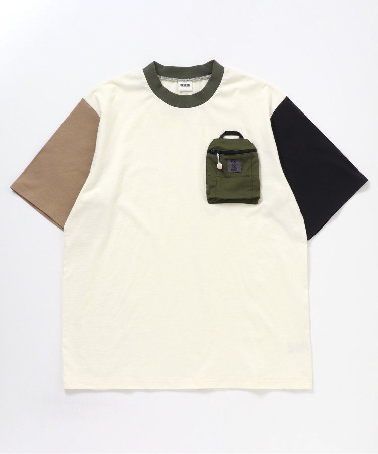 日本 BREEZE - 聯名款 夜光拉鍊大口袋短袖上衣(大人)-撞色-白