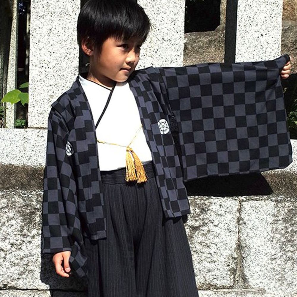 日本 Chil2 - 純棉日本傳統袴/和服(三件式)-市松-黑