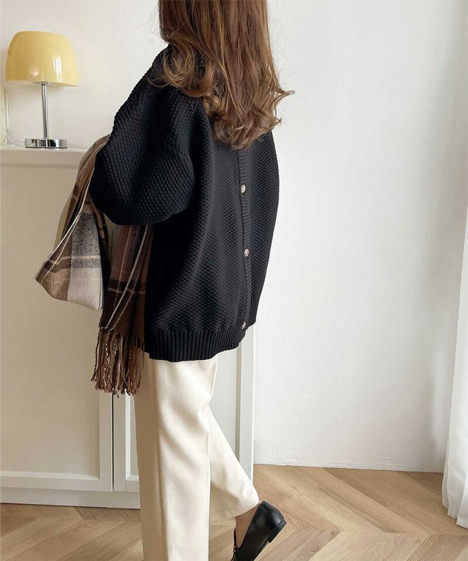 日本 Classical Elf - 前後2WAY麻花紋針織外套/上衣-經典黑