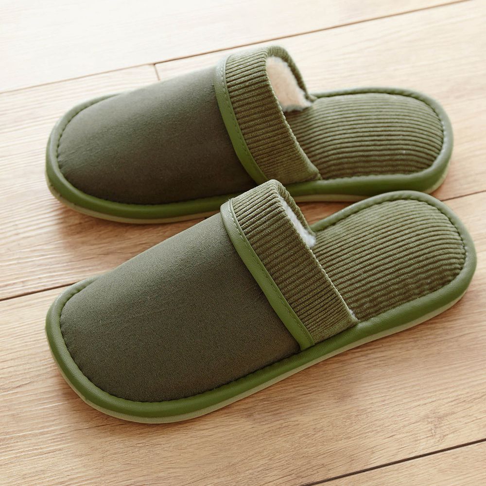 日本千趣會 - 質感燈芯絨內刷毛室內拖鞋-墨綠