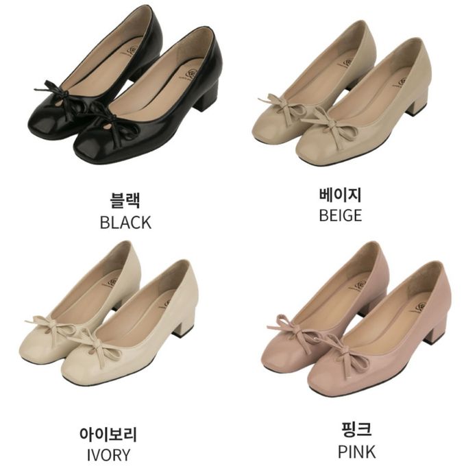 韓國 PINKELEPHANT - 蝴蝶結淺口輕便跟鞋(4cm)-杏