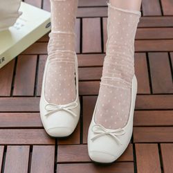 韓國 PINKELEPHANT - 可愛蝴蝶結方頭矮跟鞋(3cm)-象牙白