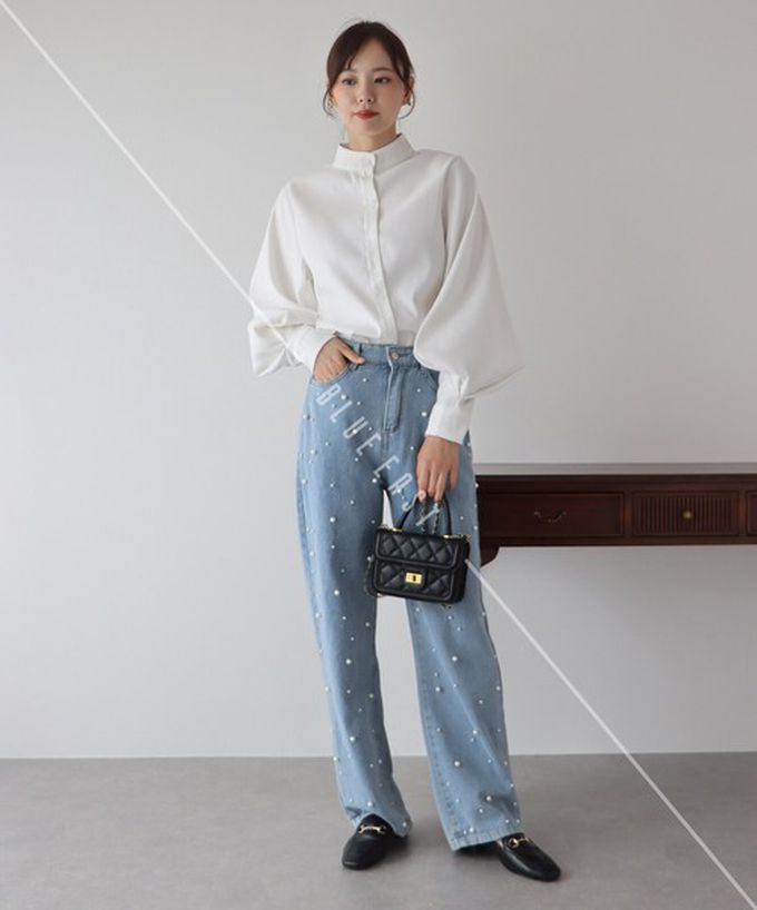 日本 BLUE EAST - 知性小立領澎澎氣球袖襯衫-奶茶