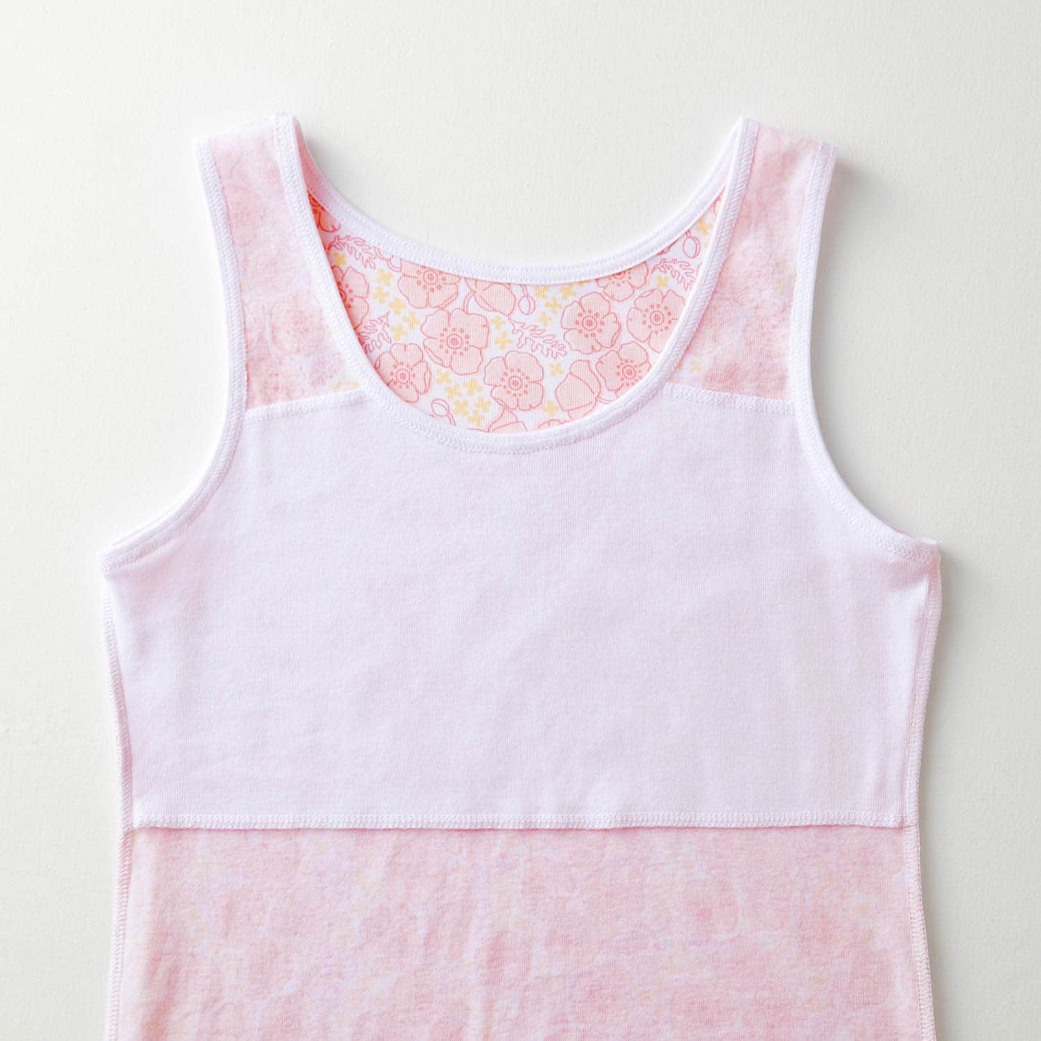 日本 Hummingchouchou - 100%棉 雙層布少女內搭/小可愛2件組-坦克背心款-水藍花朵x粉紫蝴蝶結