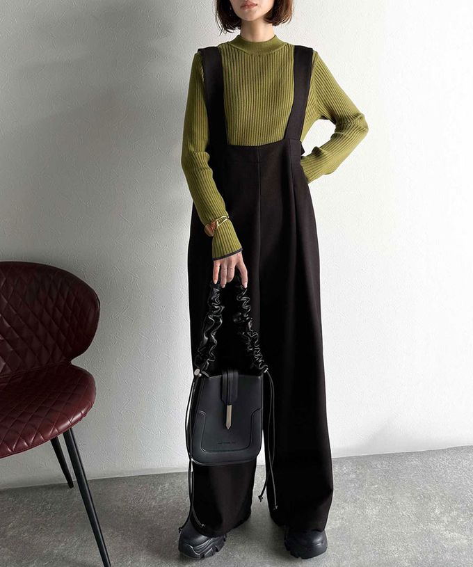 日本 Classical Elf - 優雅俐落工裝風高腰連身褲-摩卡