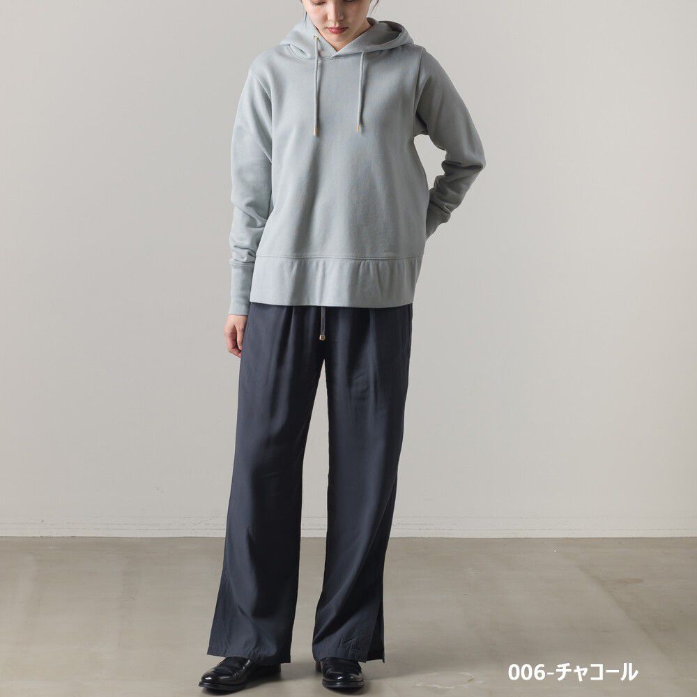 日本 OMNES - 絲滑質感綁帶鬆緊寬褲-深灰 (Free size)