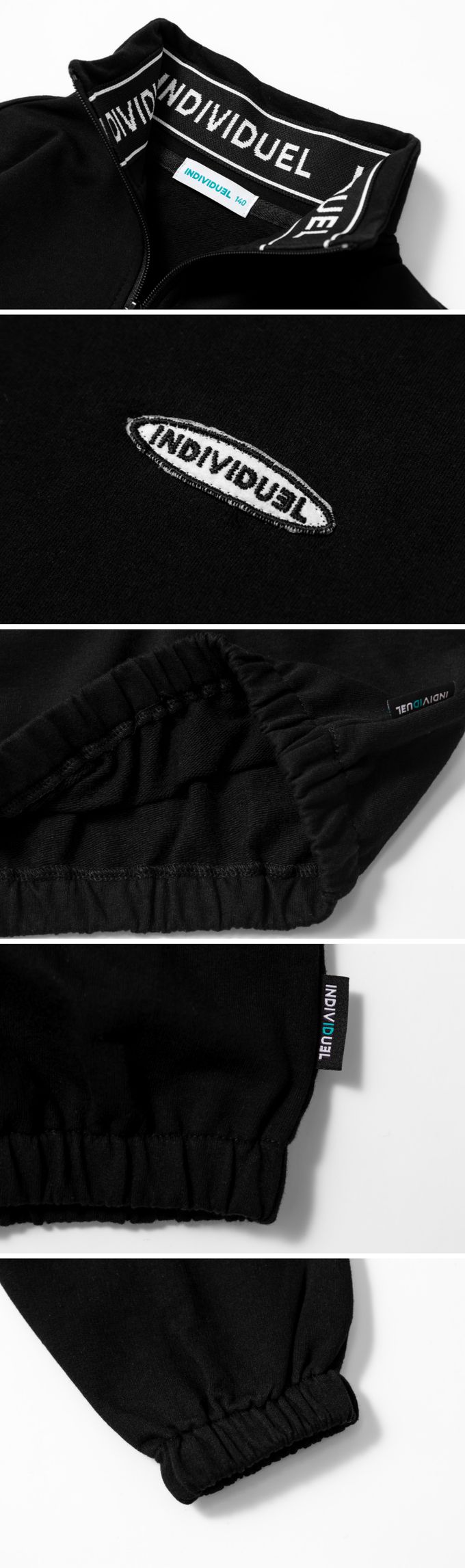 韓國 INDIVIDUEL - 品牌標誌立領拉鍊長袖上衣-黑