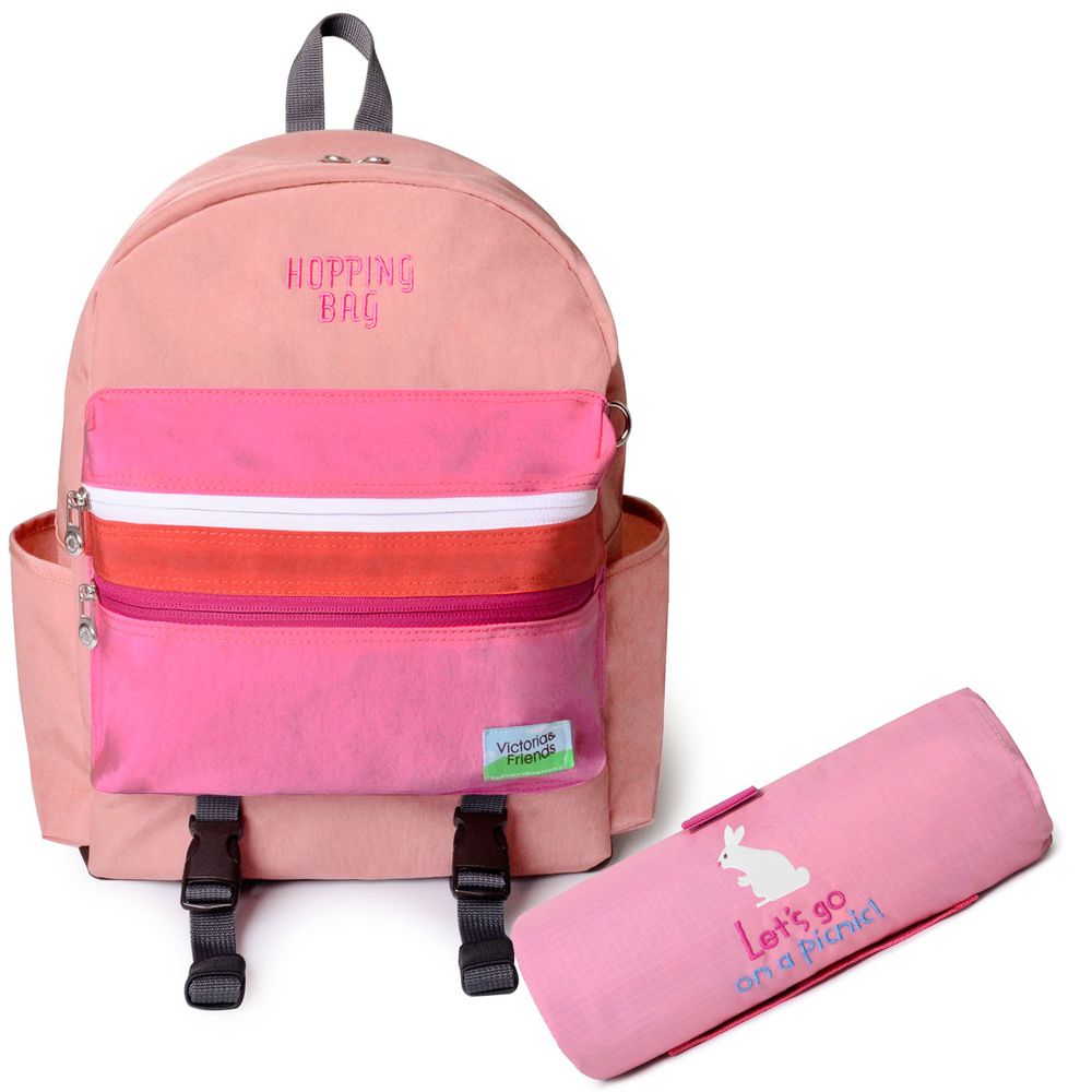 韓國 Victoria & Friends - (超值優惠組)減壓兒童背包+野餐墊-粉紅