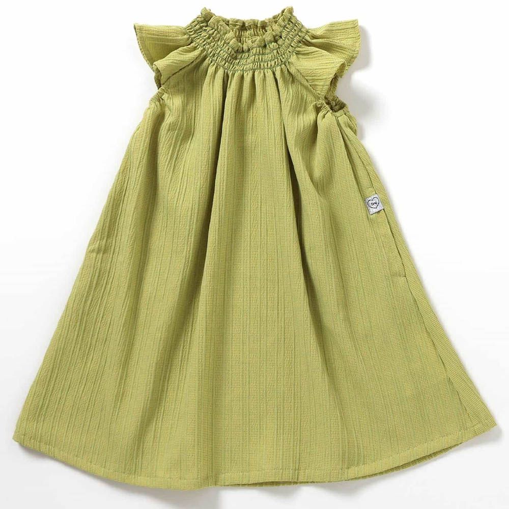 夏日清爽皺褶感洋裝-芥黃