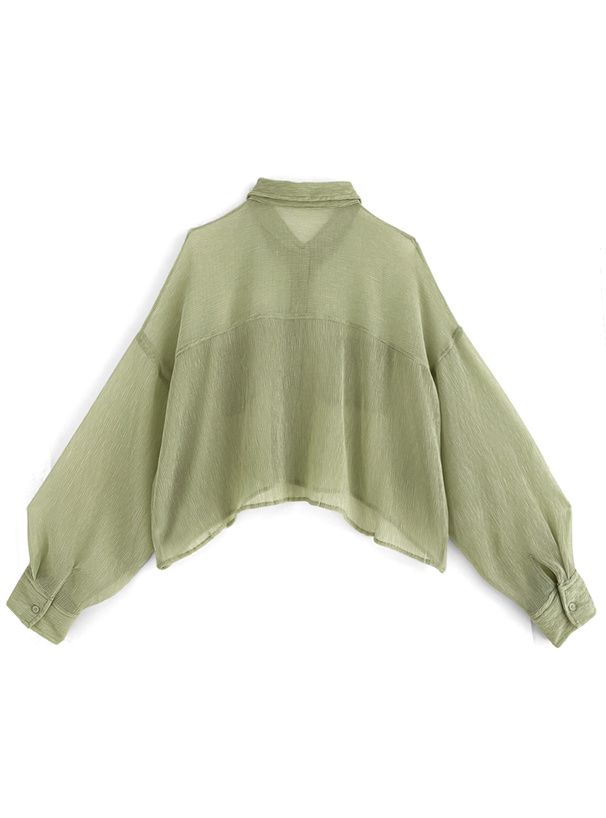 日本 GRL - 透明感楊柳短版長袖襯衫-象牙杏 (F)