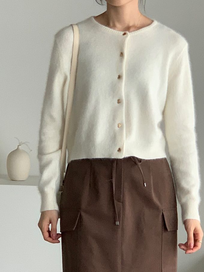 韓國女裝連線 - 愛心金釦混羊毛針織衫/外套-象牙白 (FREE)