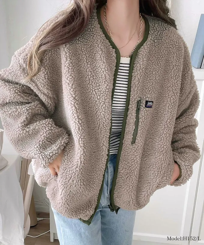 日本 Classical Elf - 2WAY泰迪熊短絨飛行外套-摩卡x軍綠