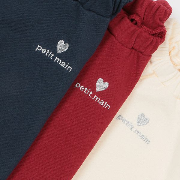 日本 petit main - 可愛女孩純棉長袖上衣-愛心-藍