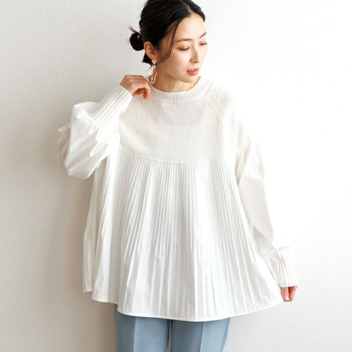 日本 ihuu - A字顯瘦百摺氣球袖針織上衣-黃