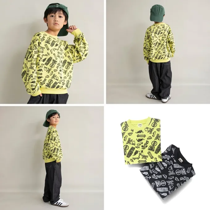 日本 BRANSHES - 街頭塗鴉風裏起毛長袖上衣-袖徽章-濃綠